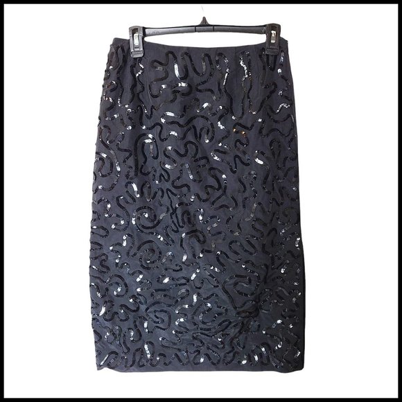 Talbots Long Skirt‎ Black Sequin Swirl Detail Size 6 Lined - Picture 1 of 8
